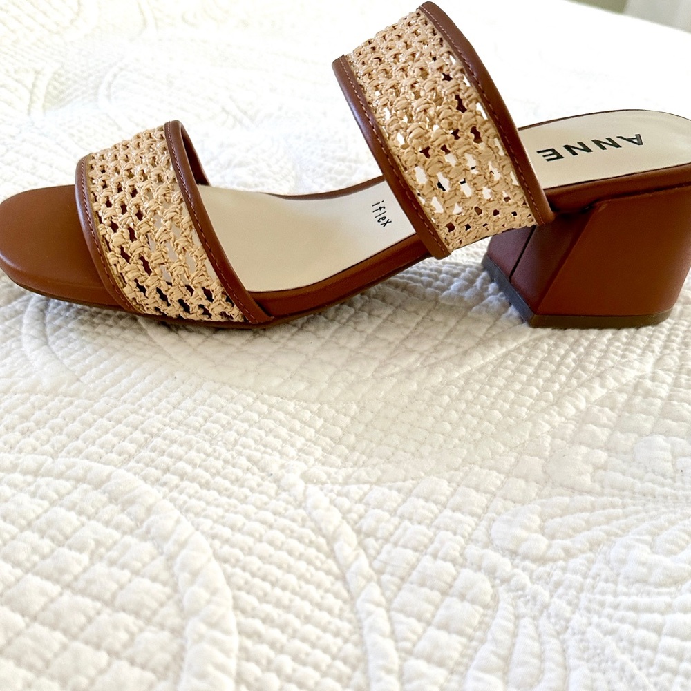 NEW in Box Anne Klein Brooke Natural Woven & Leather Slide Sandals 9M Coastal - Picture 7 of 15